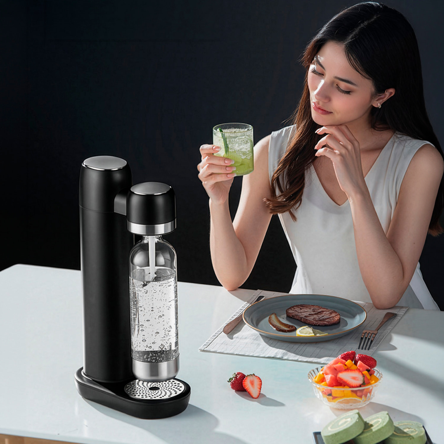 Máquina KT-168 para preparar agua con gas y bebidas carbonatadas en casa. Incluye botella de 1L.