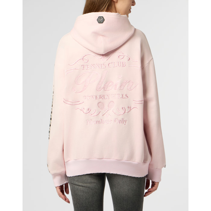 PHILIPP PLEIN Washed Zip Hoodie Tennis Club Crystals