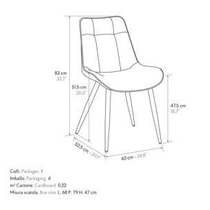 Set di 4 sedie BRUXELLES in ecopelle castagna e gambe in metallo nero