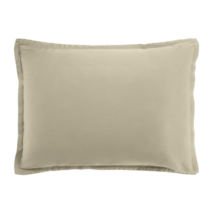 Paire de taies d'oreiller 100% satin de coton lavé 105 fils beige