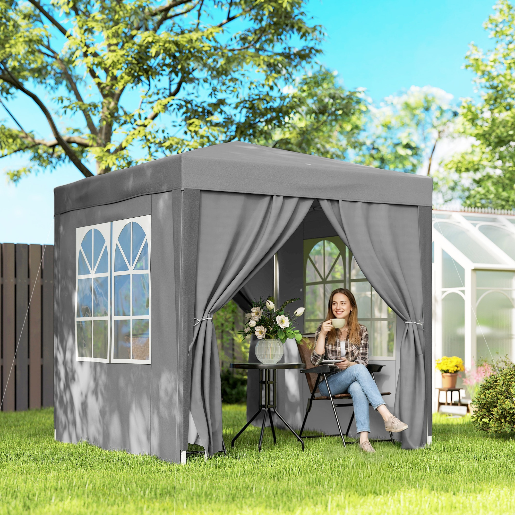 Carpa Plegable Pop-up Gazebo 2x2 m Cenador Plegable con 4 Paredes Laterales Anti-UV y Bolsa de Transporte para Camping Fiestas Gris