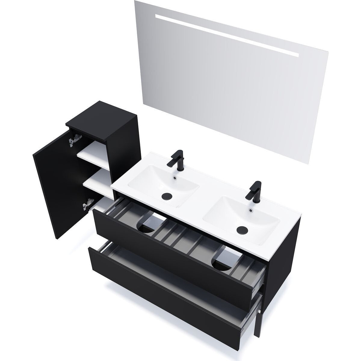 Ensemble double vasque 2 tiroirs + miroir - HUDSON