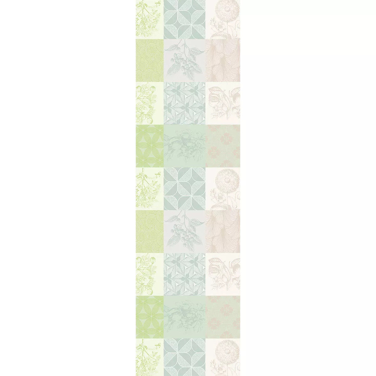 Chemin de table pur coton motif jacquard beige vert Mille parfums verde