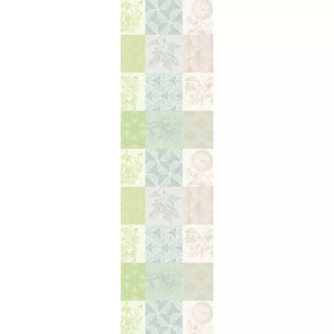 Chemin de table pur coton motif jacquard beige vert Mille parfums verde