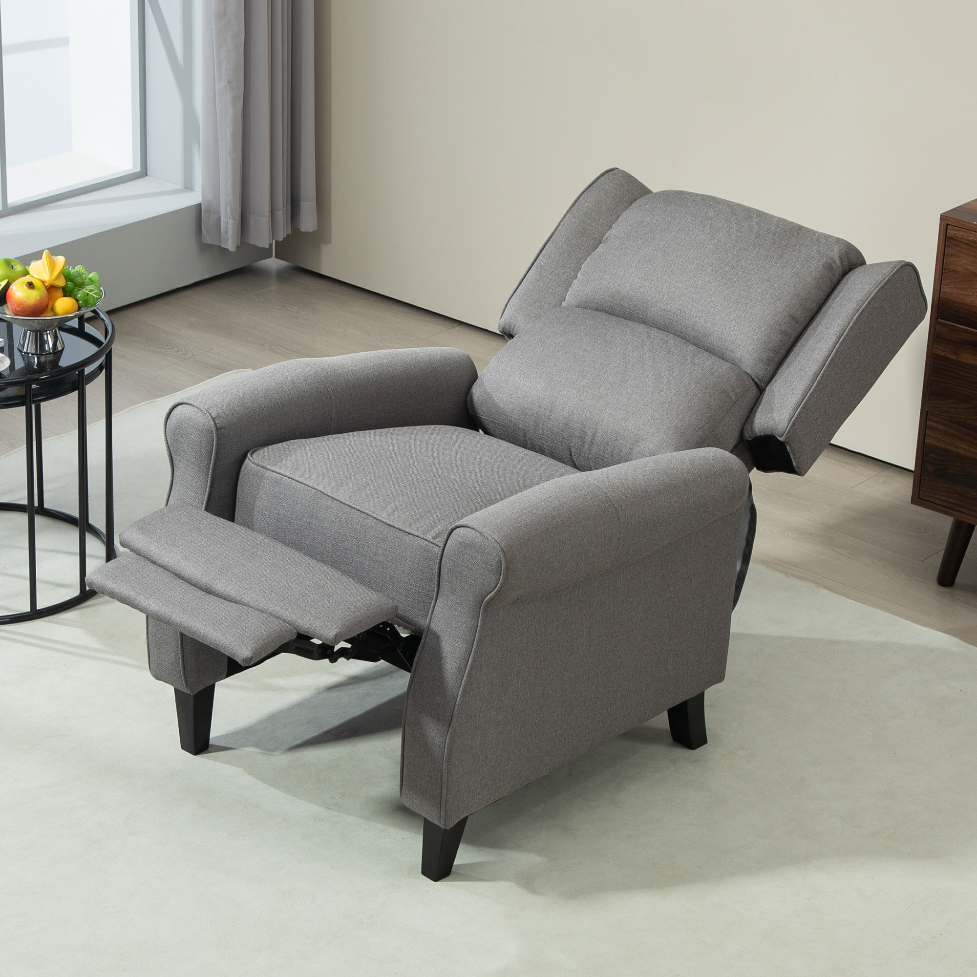 Sillón Relax Reclinable Manual Sillón Relax Tapizado en Lino Sintético con Reposapiés Retráctil Carga 150 kg Sillón Reclinable para Dormitorio Oficina Gris