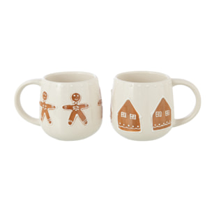 J-Line mug Cookie - céramique - brun/blanc - 2 pièces