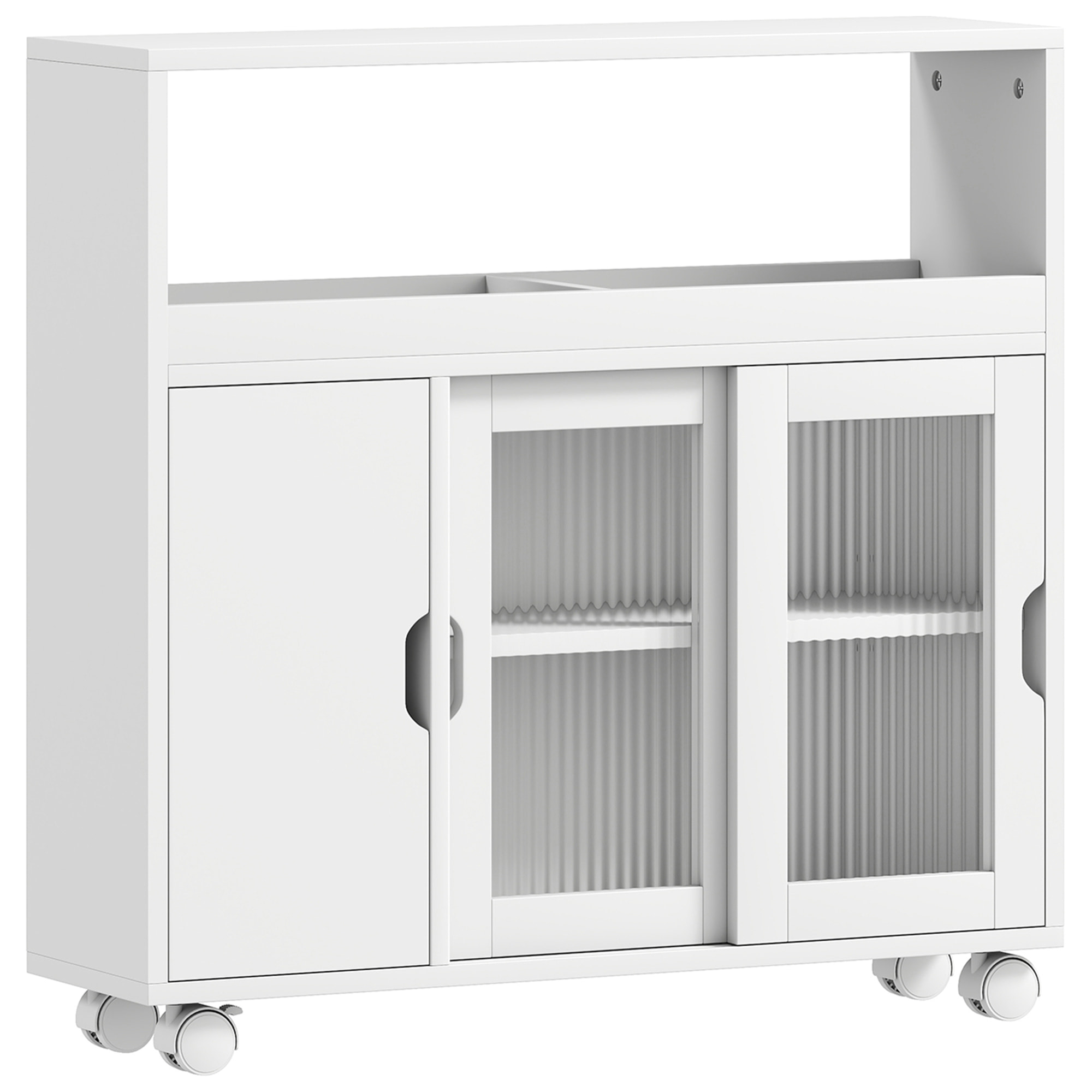 Desserte salle de bain 2 + 1 portes étagère niche 2 compartiments blanc