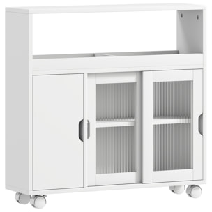 Desserte salle de bain 2 + 1 portes étagère niche 2 compartiments blanc