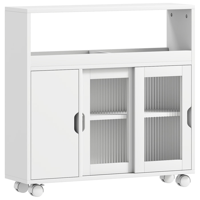 Desserte salle de bain 2 + 1 portes étagère niche 2 compartiments blanc