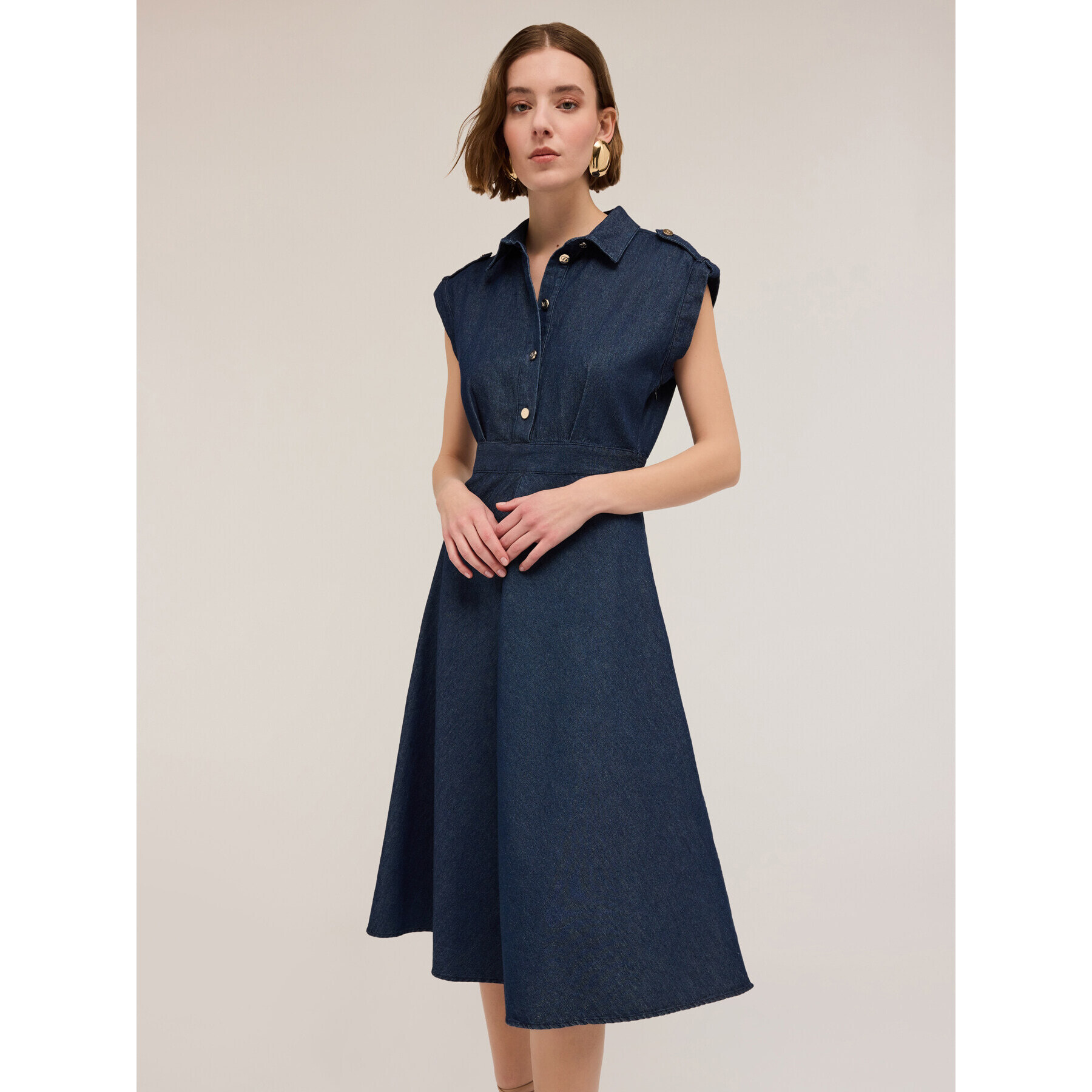 Motivi - Vestido camisero mezcla de lyocell - Azul