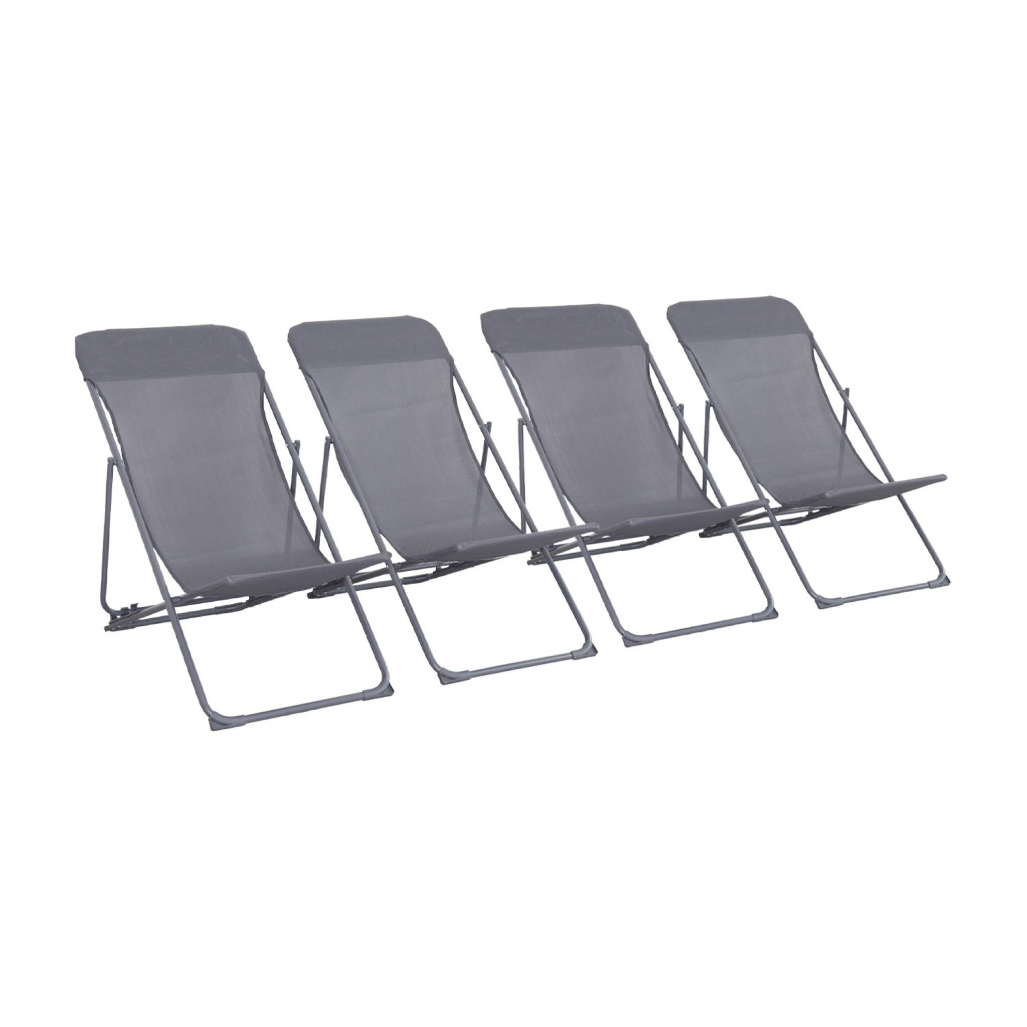 Lot de 4 chaises pliantes LIVORNO en acier / textilene. anthracite. 83 x 88 x 95 cm