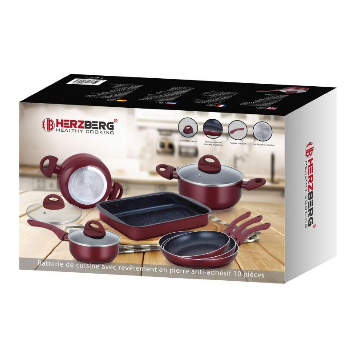 Batterie de cuisine 10 pièces bordeaux Herzberg HG9016-BR