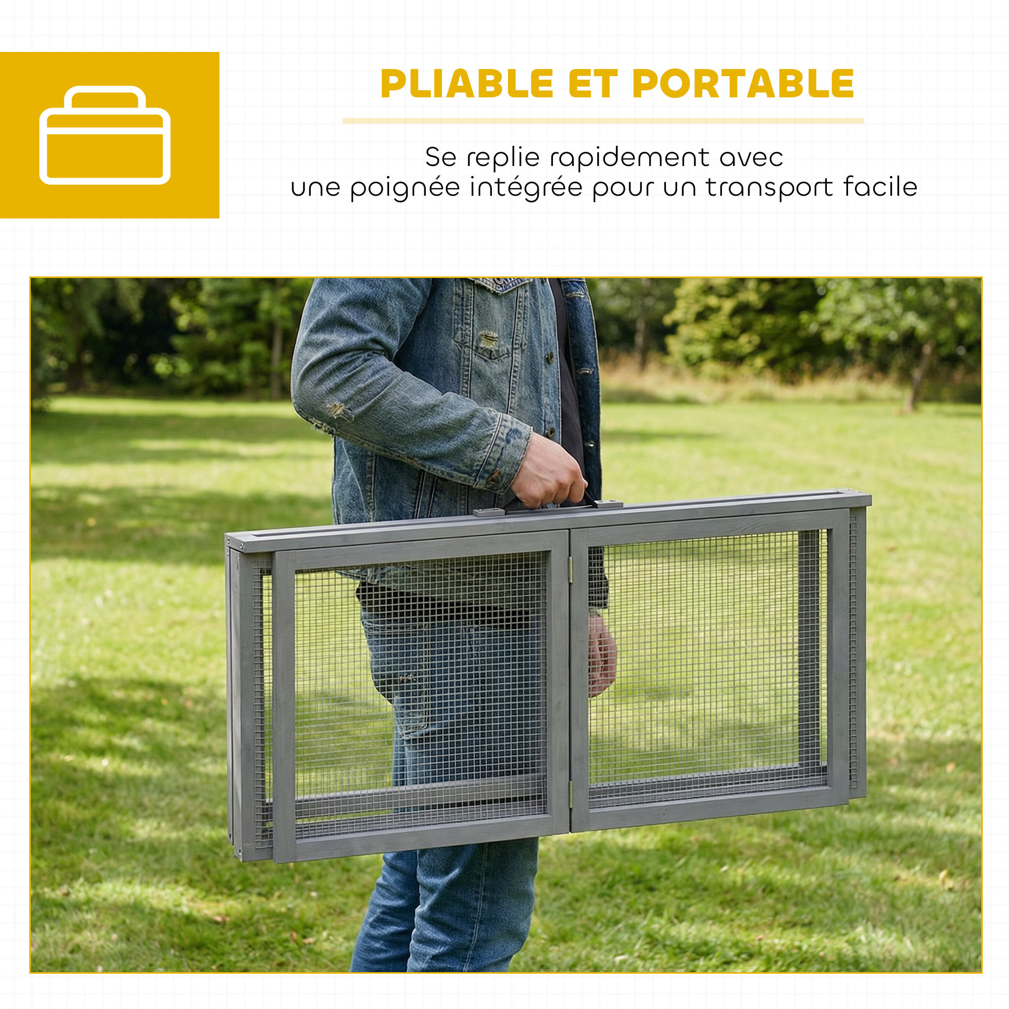 Clapier bois pliable portable - cage à lapin enclos 1,2m² - gris
