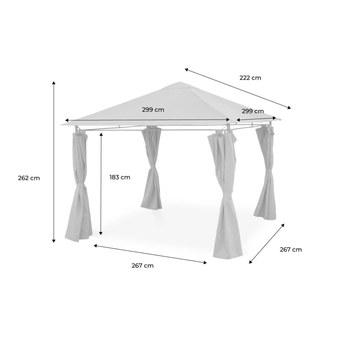 Ensemble complet toile de toit et rideaux beige pour tonnelle 3x3 m Elusa - toile de rechange pergola. toile de remplacement