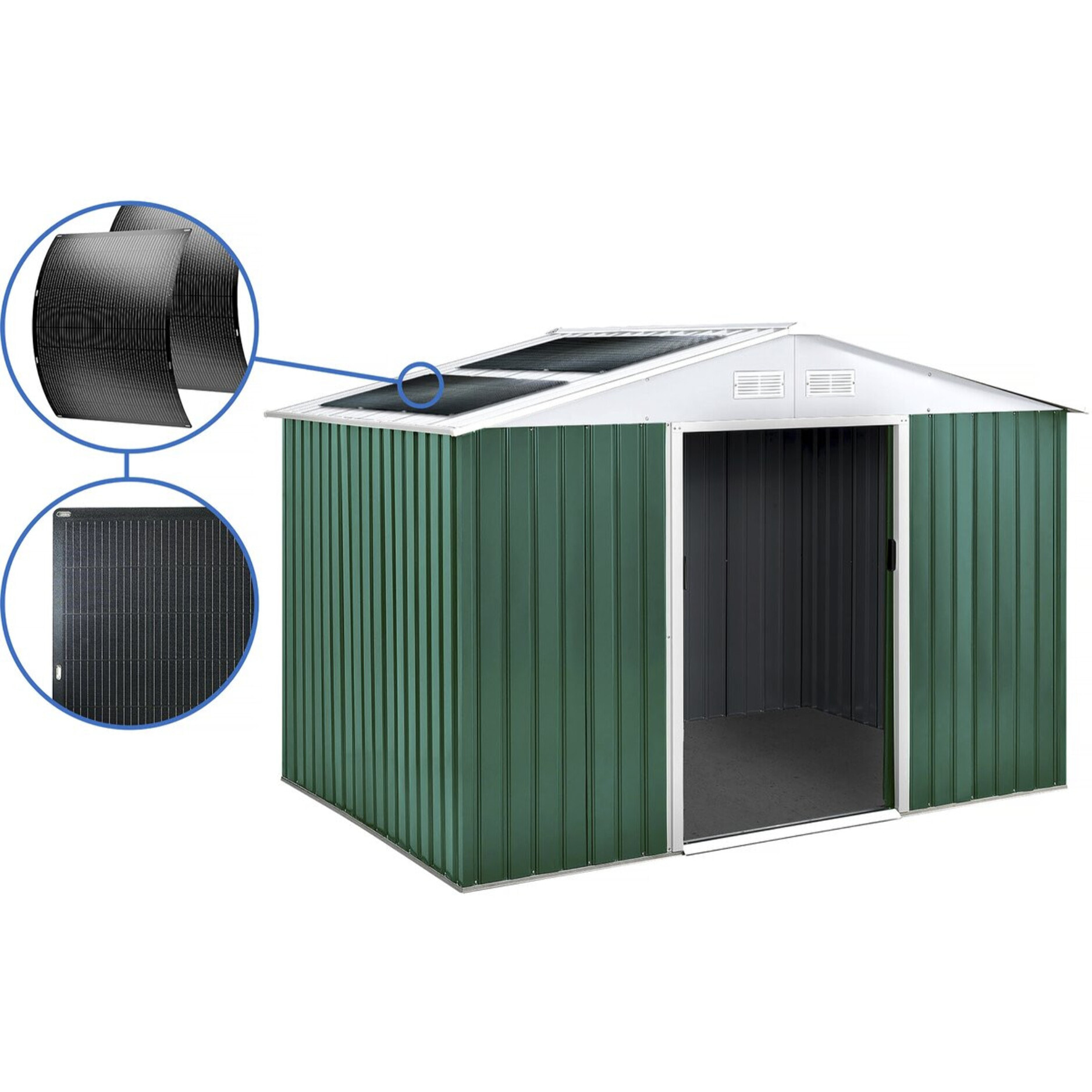 Abri de jardin métal - "Rosas "- 7,06 m² avec panneaux solaires - Vert