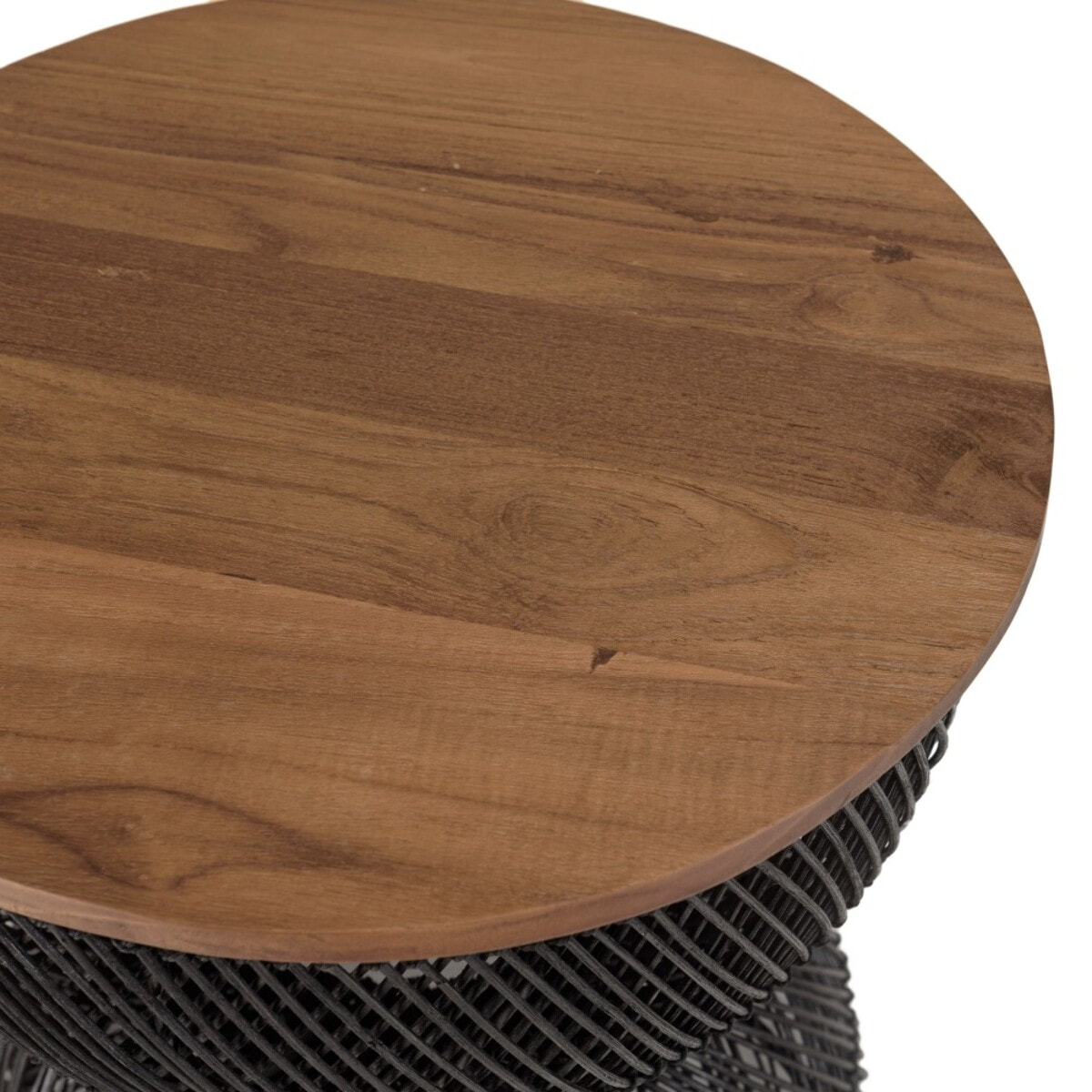 SIXTINE - Table d'appoint en rotin noir plateau bois de teck recyclé