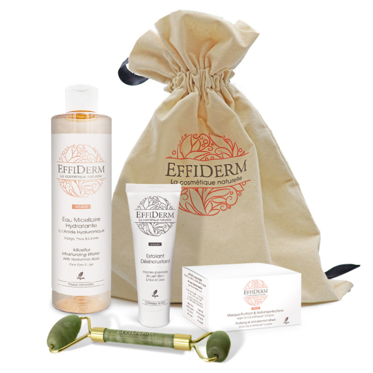 EFFIDERM – Routine Zéro Défaut – Eau Micellaire + Exfoliant Désincrustant + Masque Purifiant & Anti-Imperfections – Nettoie, hydrate la peau – Aide à éliminer l'excès de sébum – Peaux mixtes & grasses