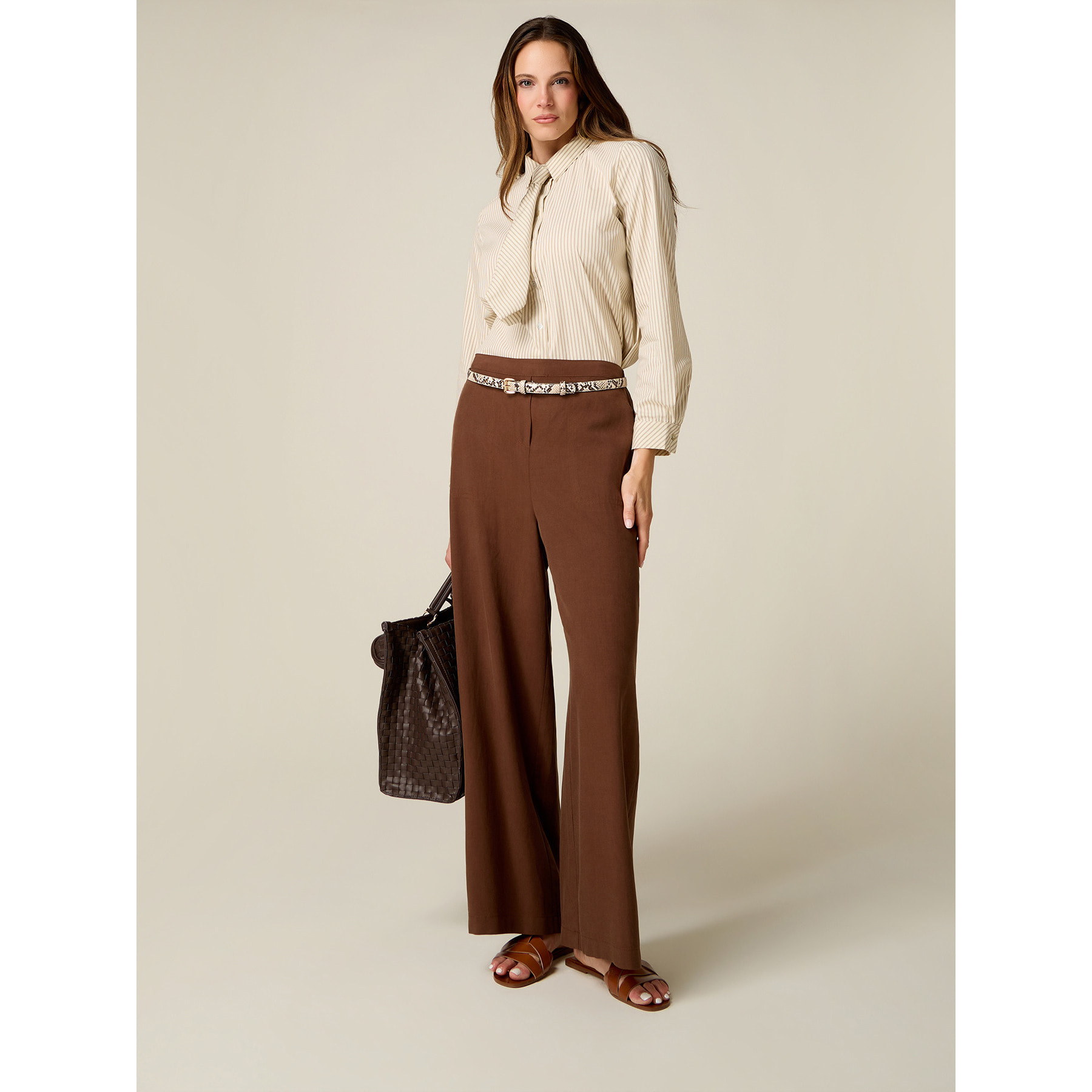 Oltre - Pantaloni palazzo misto lino - Marrone