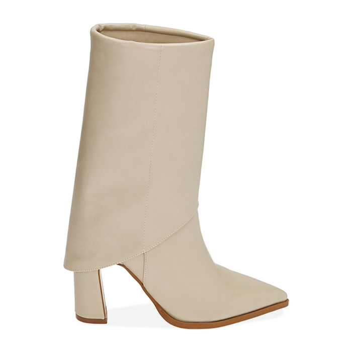 Botines de tacón color marfil, tacón 9,5 cm