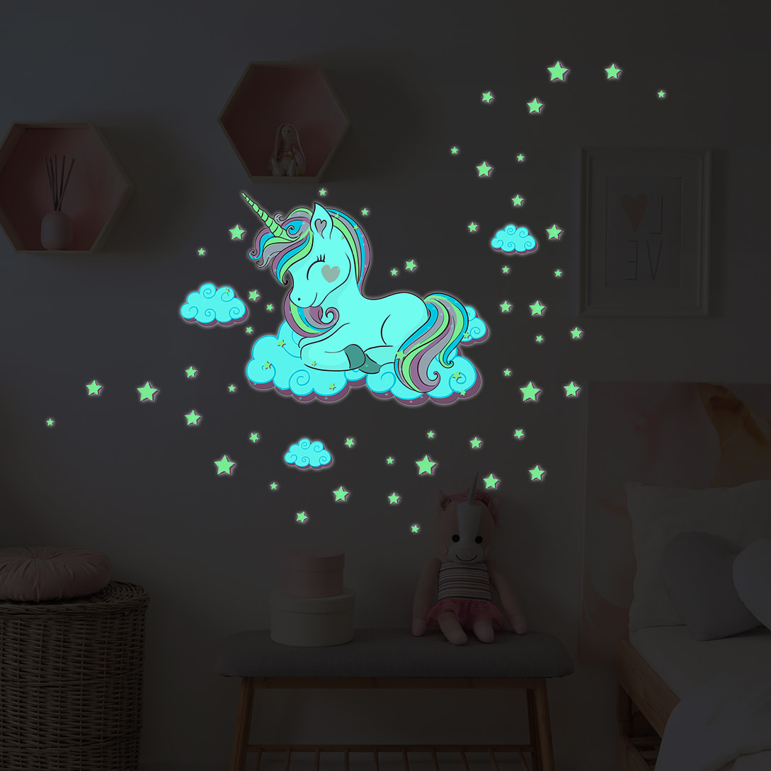 Sticker phosphorescent lumineux - LICORNE DANS LES NUAGES