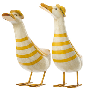 J-Line Canard Ligné décoratif - métal - jaune/blanc cassé - large- 2 pièces
