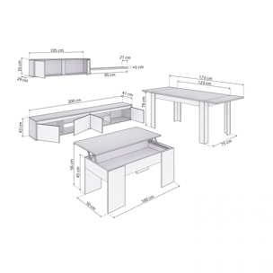 Pack salón con mesa de centro y mesa de comedor Arlet Max V2B Blanco Artik (Blanco Mate) - Gris Cemento