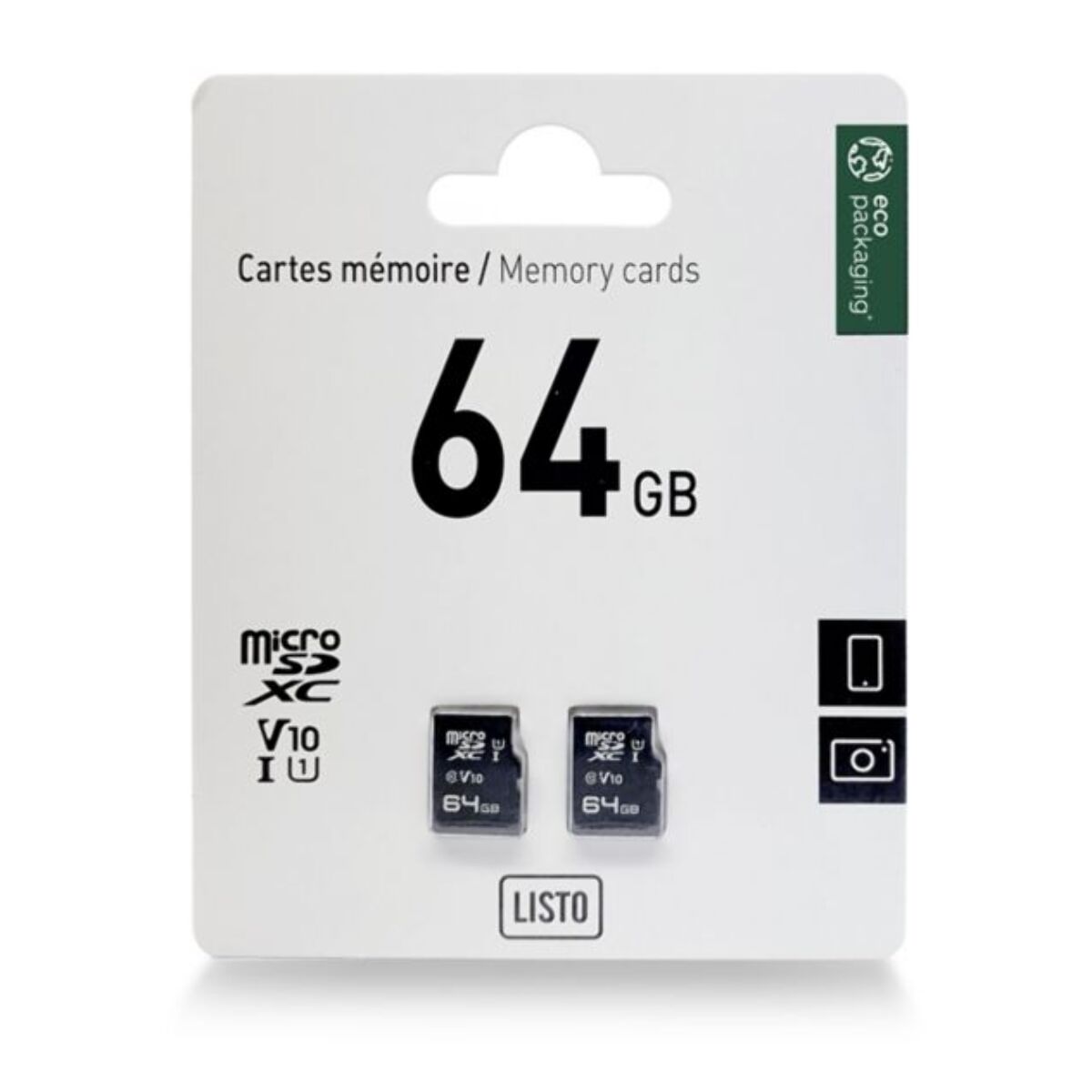 Carte Micro SD LISTO pack 2x 64Go Micro SD