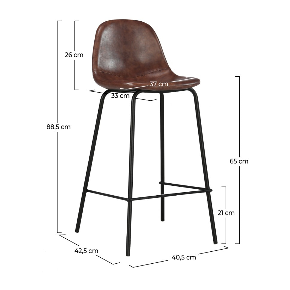 Lot de 2 chaises pour îlot central 65 cm en cuir synthétique marron - Henrik