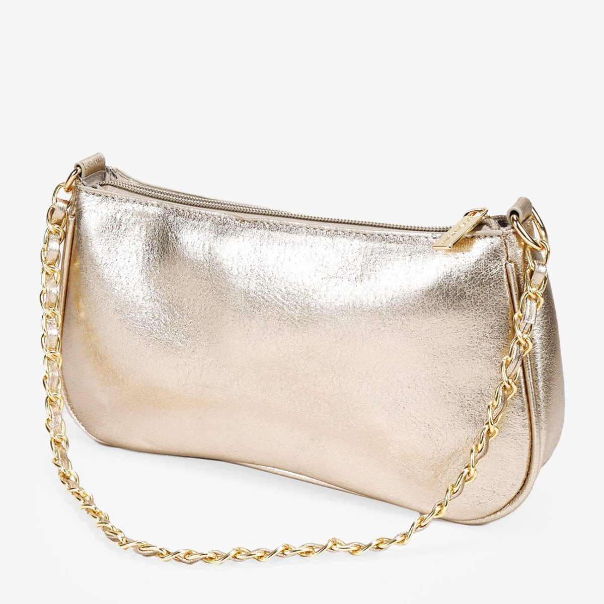 Bolso de hombro dorado con cadena