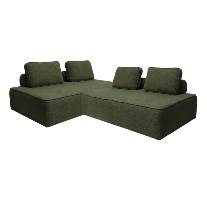 Set de 2 chauffeuses pour canapé modulable tissu bouclette kaki 2 places Bao. L 180 x P 90 x H 74cm