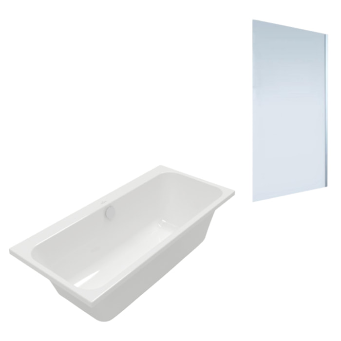 Baignoire droite VILLEROY & BOCH Architectura 150 x 70 cm Blanc + Pare bain droite AURYS Mist 1 chromé