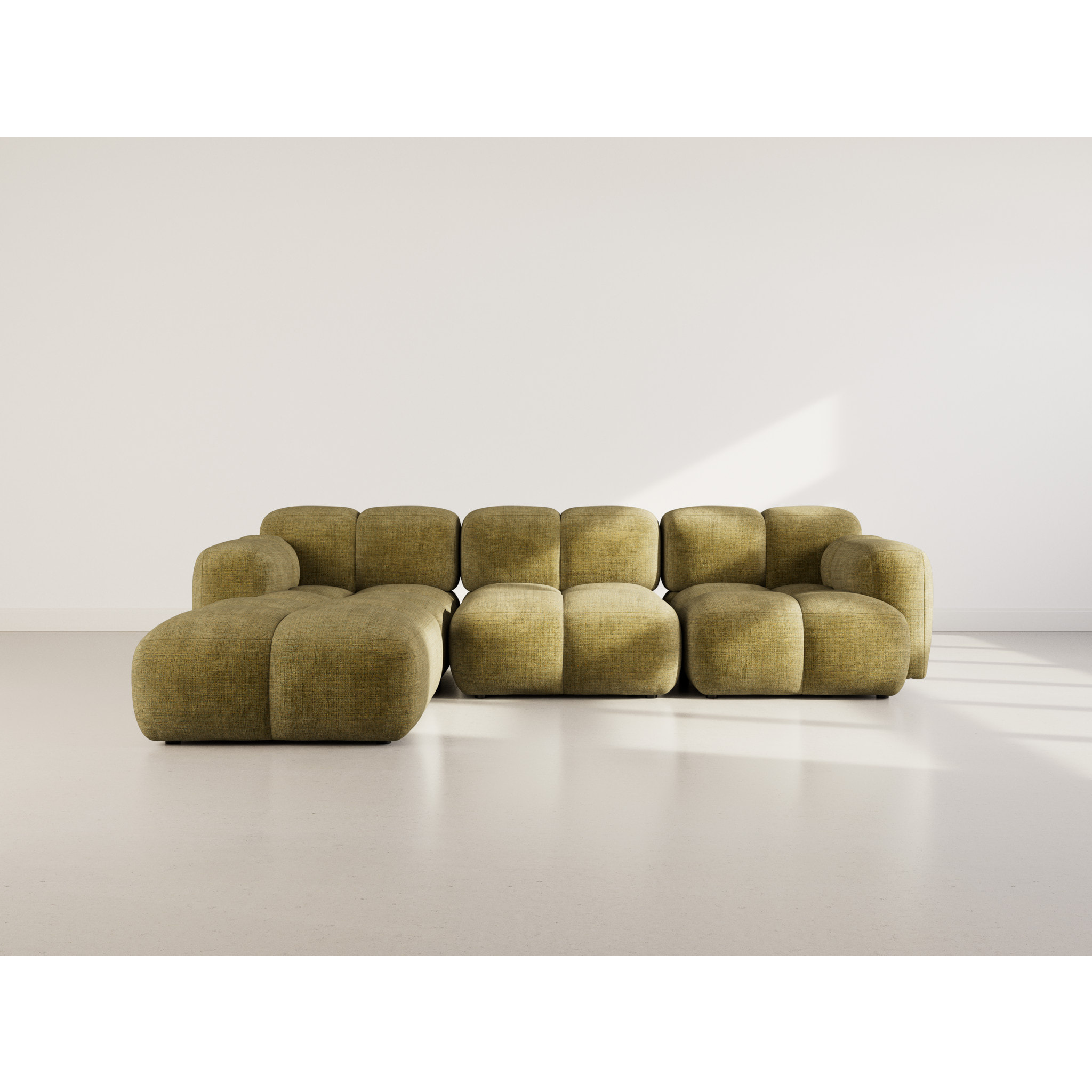 Grace - canapé modulable d'angle réversible 4 places en velours texturé - Vert Olive