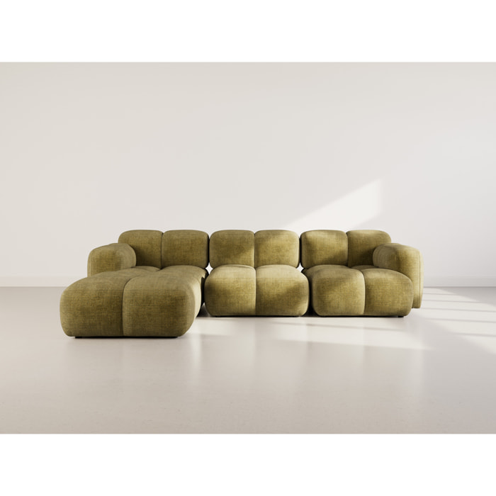 Grace - canapé modulable d'angle réversible 4 places en velours texturé - Vert Olive
