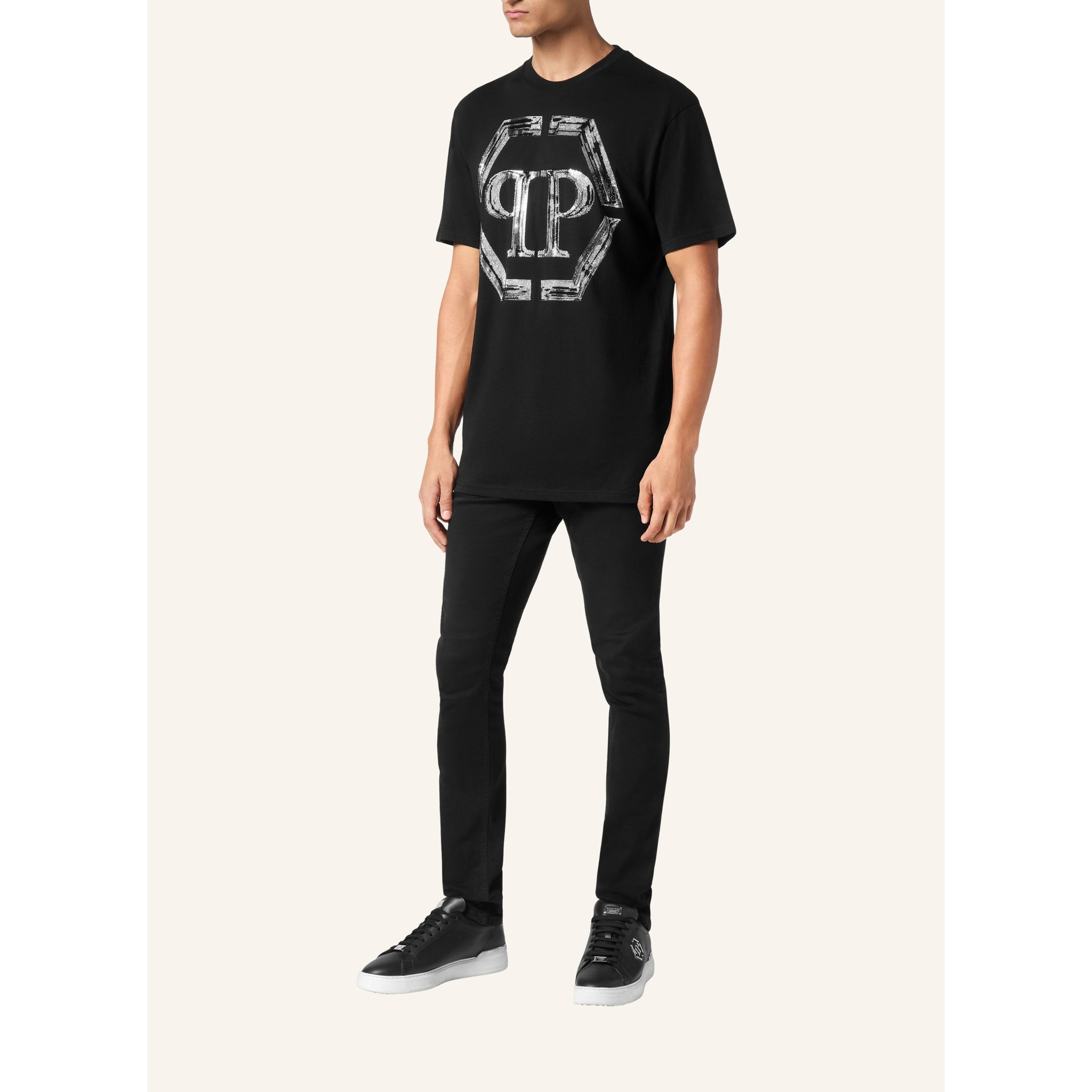 PHILIPP PLEIN Camiseta de cuello redondo y manga corta HEXAGON