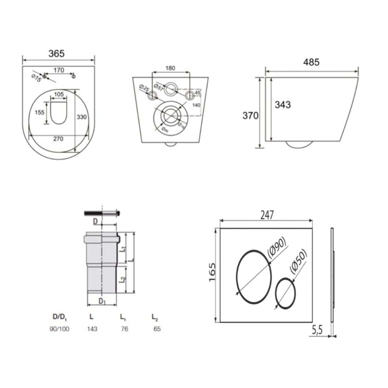 Pack WC bâti ECO 2L + WC suspendu Swiss Aqua Technologies + plaque noir (STESTINWR02-FR)