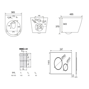 Pack WC bâti ECO 2L + WC suspendu Swiss Aqua Technologies + plaque noir (STESTINWR02-FR)