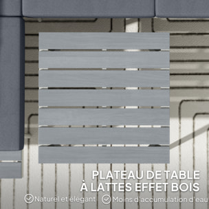 Ensemble salon de jardin modulable 4 personnes 3 pièces design métal crème coussins gris
