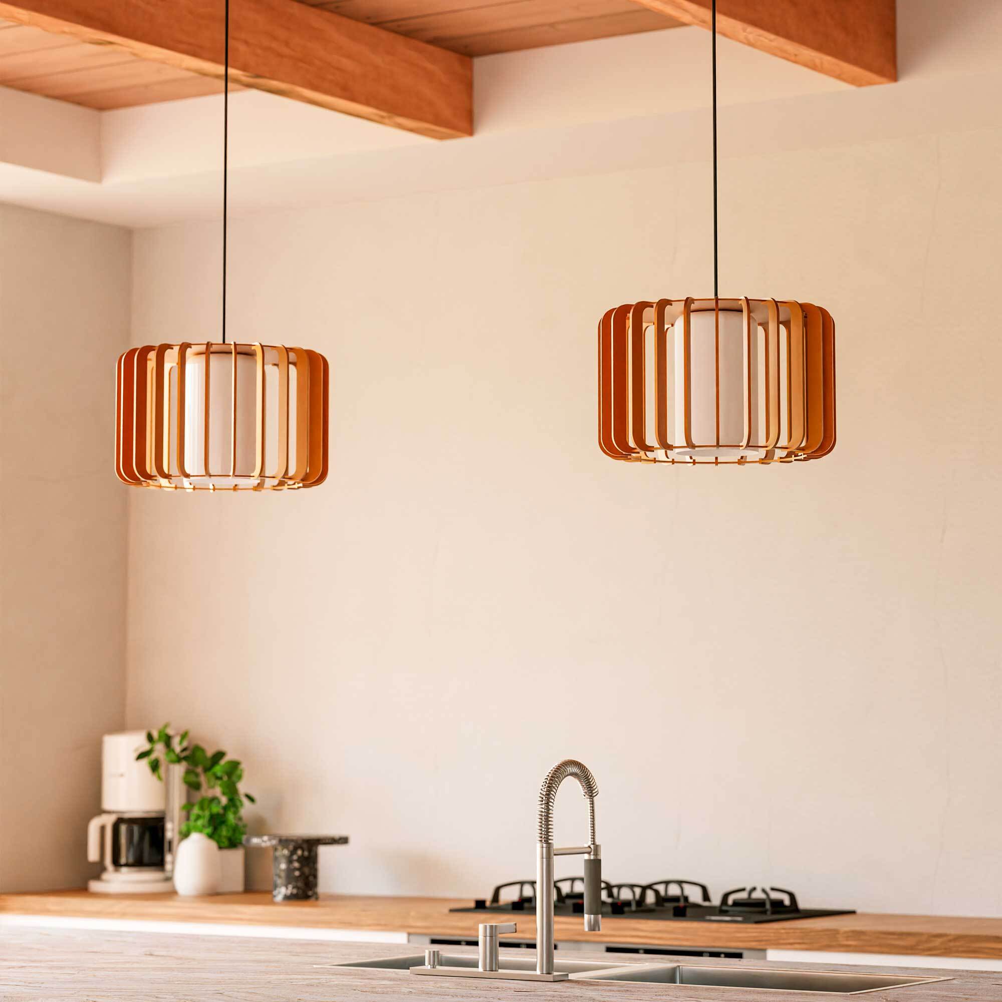 FORLIGHT Viva lampara colgante en negro y madera clara para bombilla E27