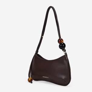 Bolso de hombro marrón con cuentas marmoladas