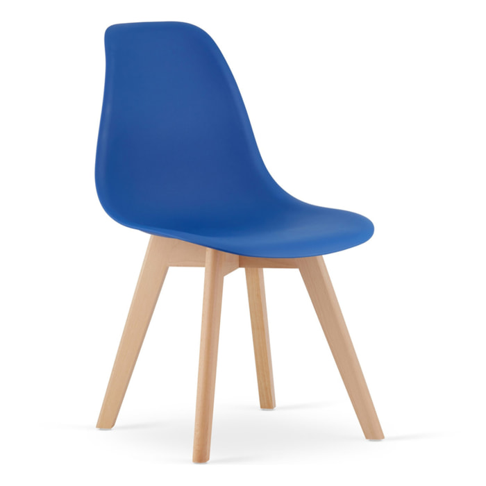 Sedia di design Kito blu con gambe in legno di faggio