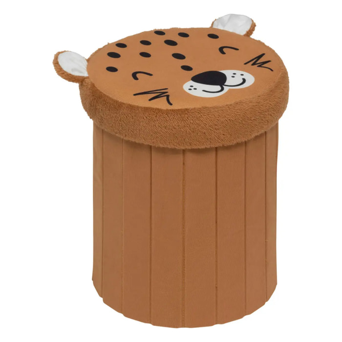 Pouf-coffre enfant léopard pliant "Anoki" orange D30x36cm