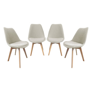 Lot de 4 chaises scandinaves revêtement bouclette texturée blanc. pieds bois de hêtre - Nils