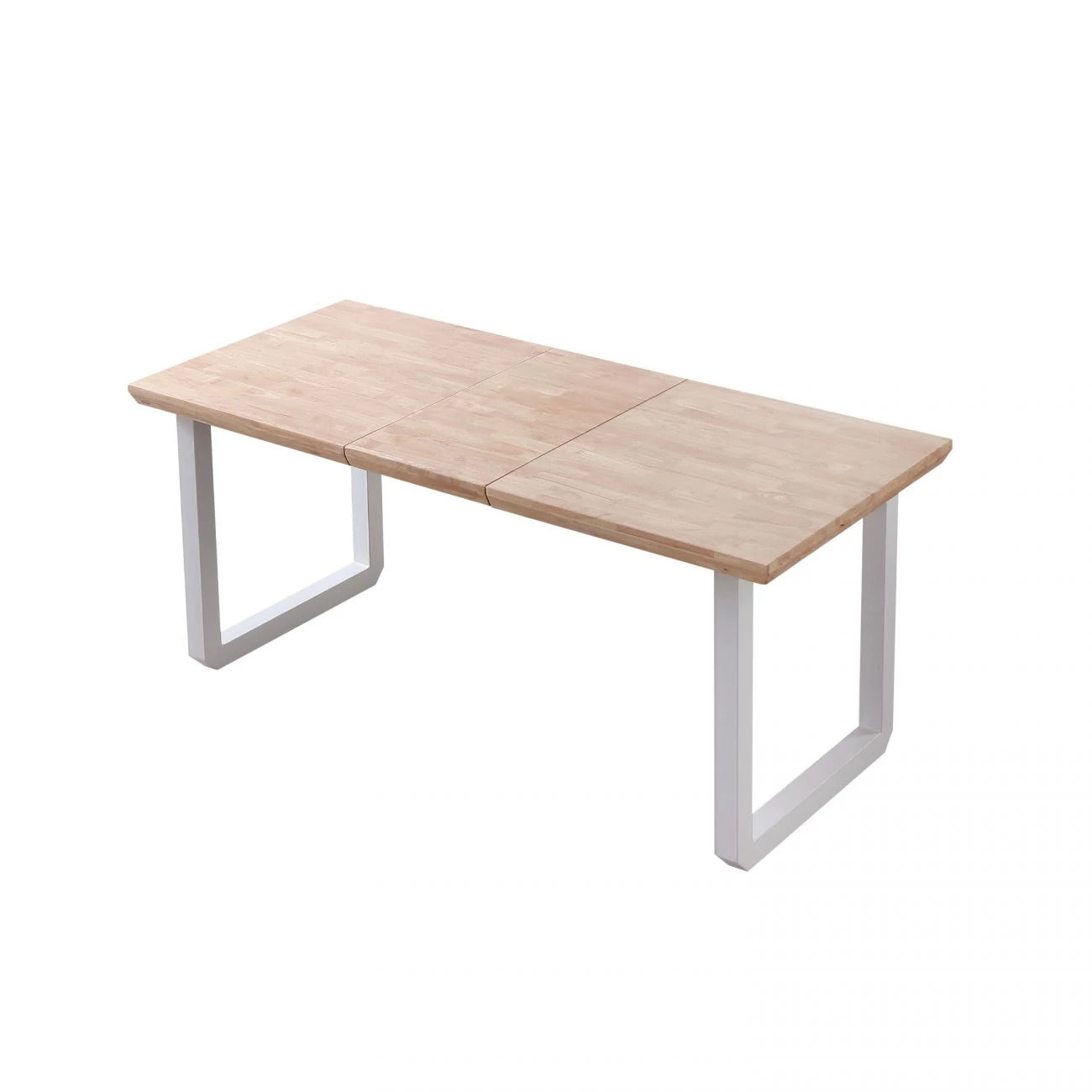 Mesa de comedor extensible con patas metálicas en blanco y roble 140-220x80cm Roma Roble - Blanco