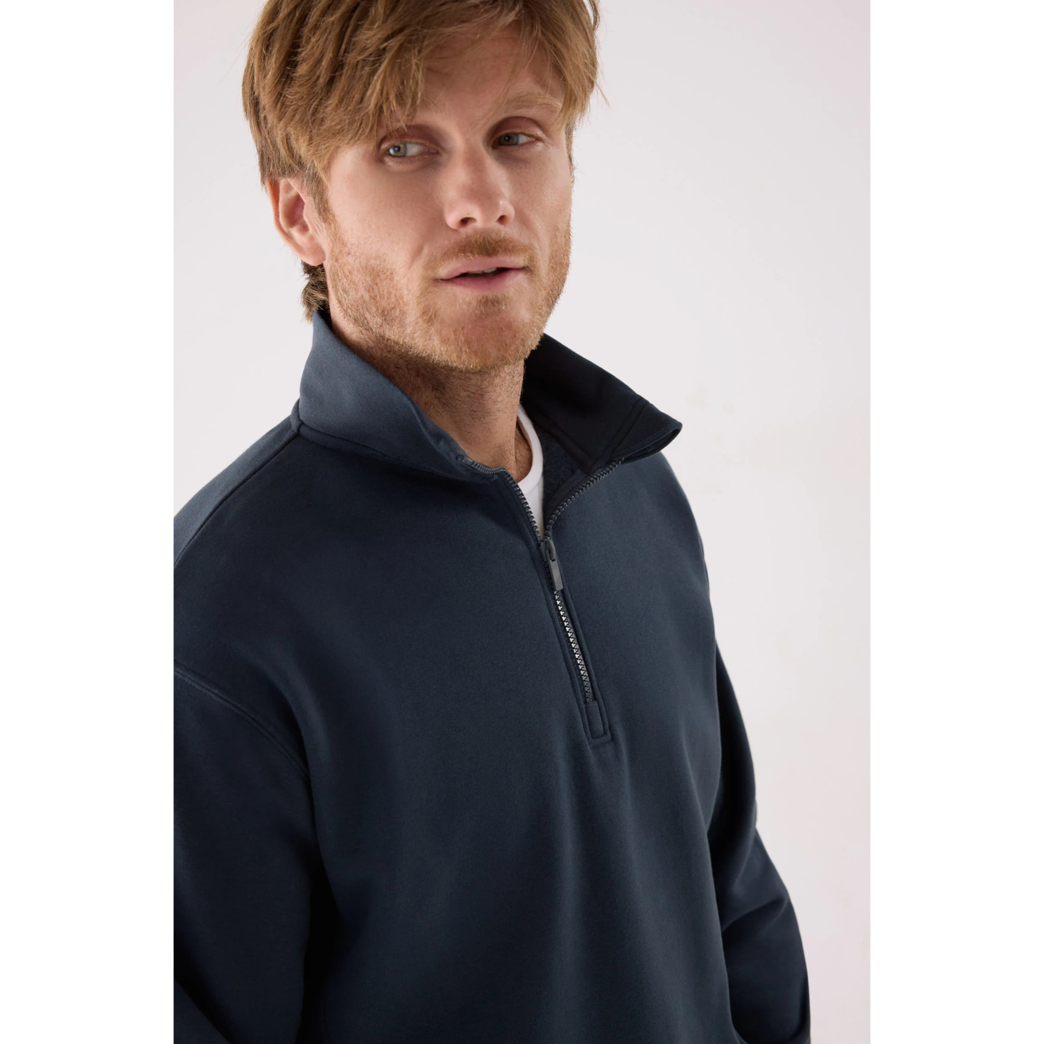 Sudadera deportiva hombre afelpada semi cremallera azul marino