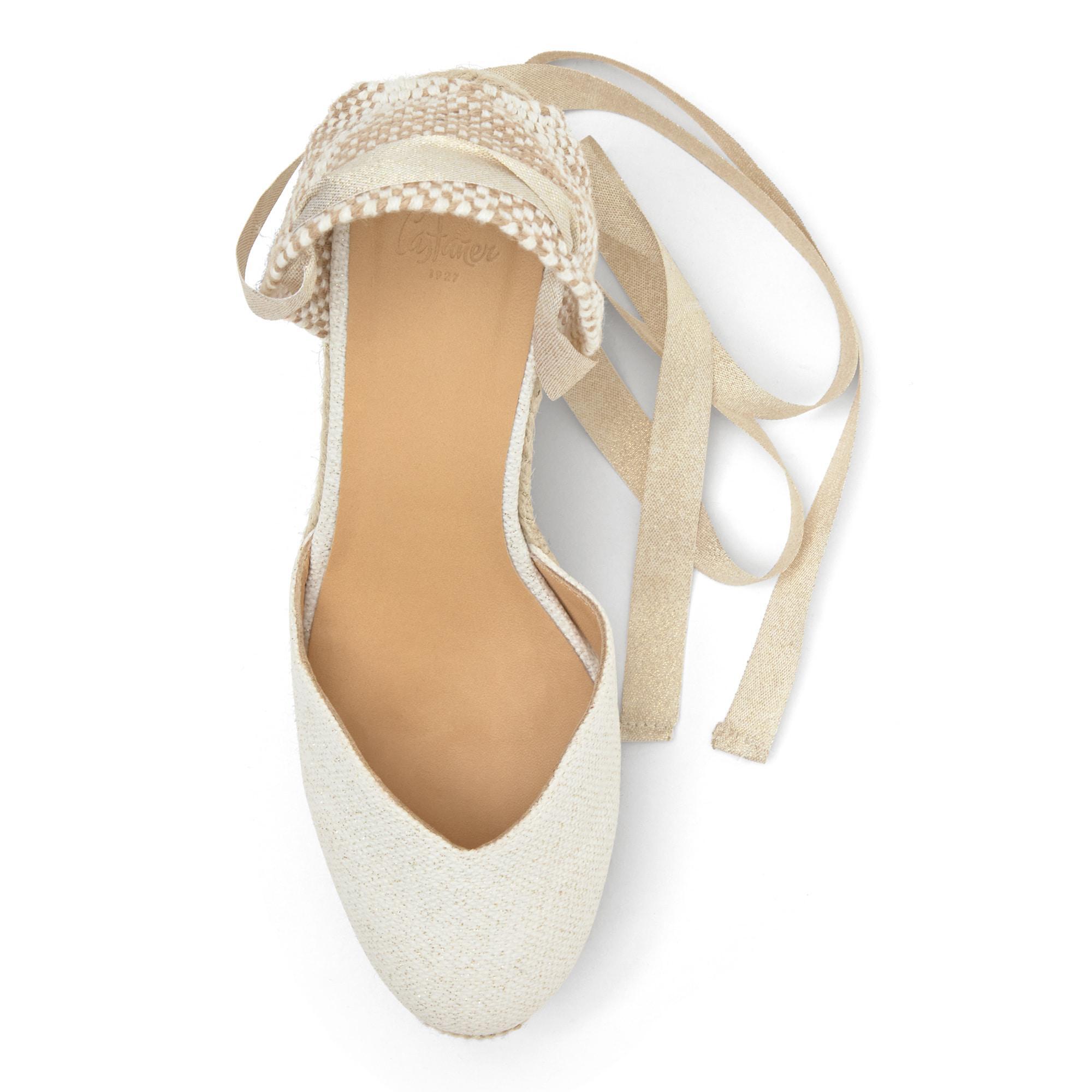 Alpargata de cuña Chiara en lino metalizado con doble plataforma