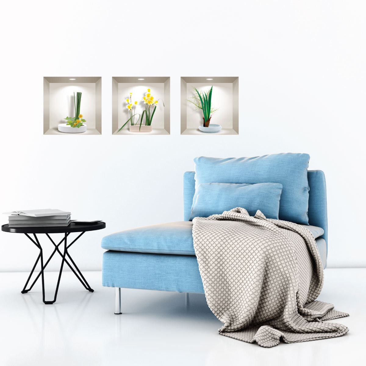 Stickers muraux 3D | Sticker Mural Autocollant effet 3D jonquilles au printemps - Stickers adhésifs 3D Chambre Salon Trompe l'oeil
