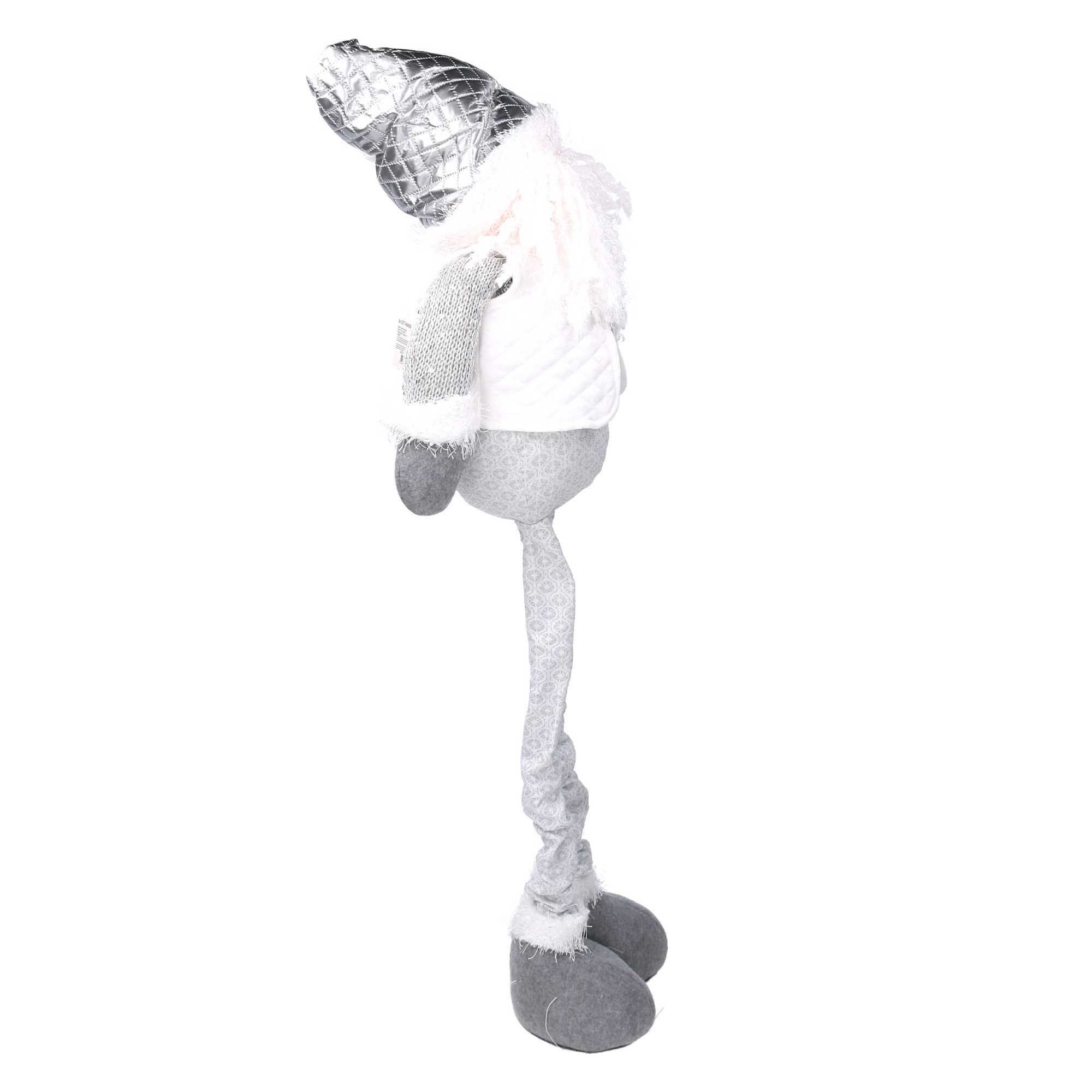 Babbo natale in tessuto bianco con gambe telescopiche grigio cm29x11h58/96