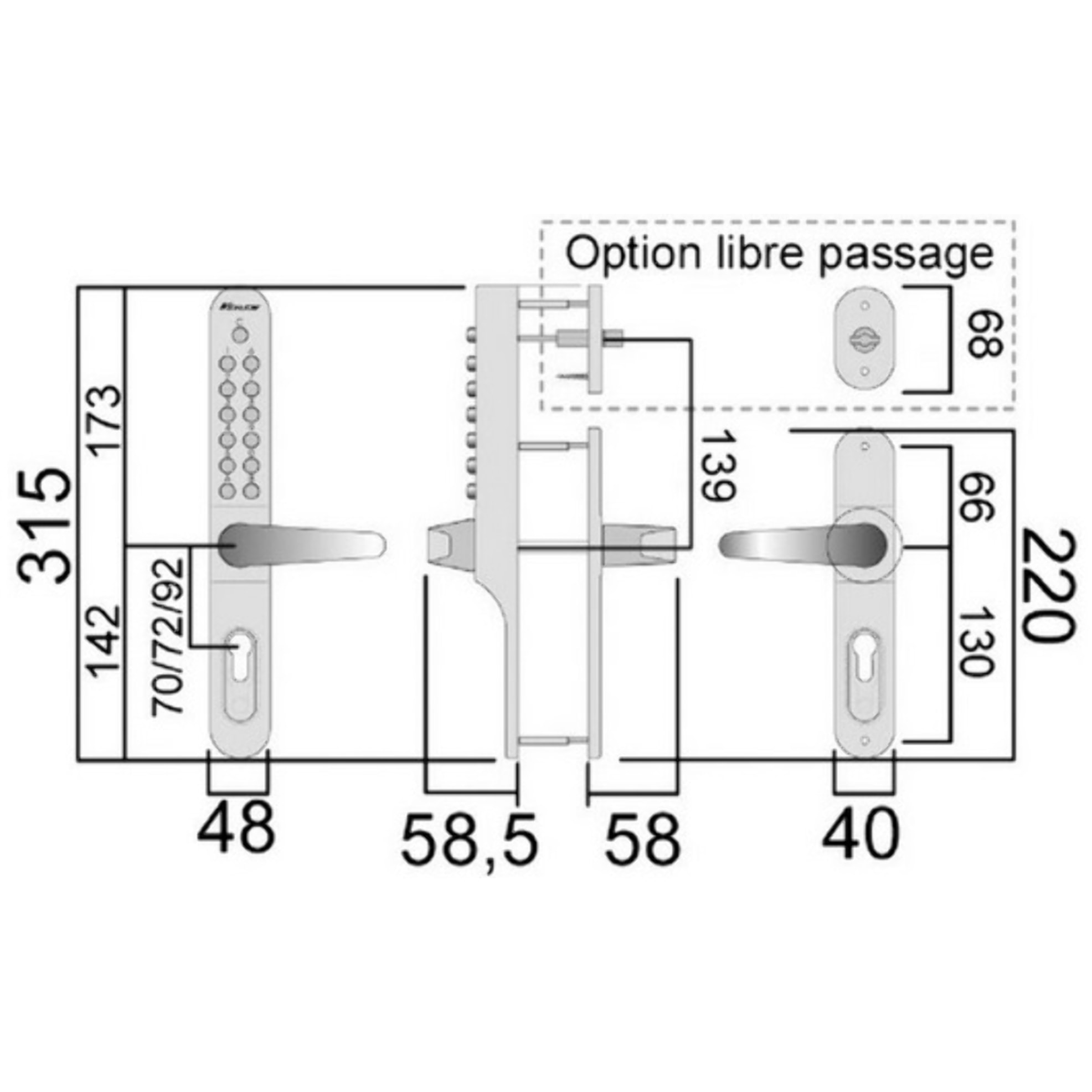 Ensemble à code Keylex profil étroit avec libre passage LOKOD - 22701