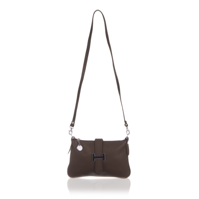 FIRENZE ARTEGIANI Borsa a Mano da Donna Allerona. Vera Pelle Dollaro Made in Italy 24x2x14 Cm. Colore: Tortora Scuro