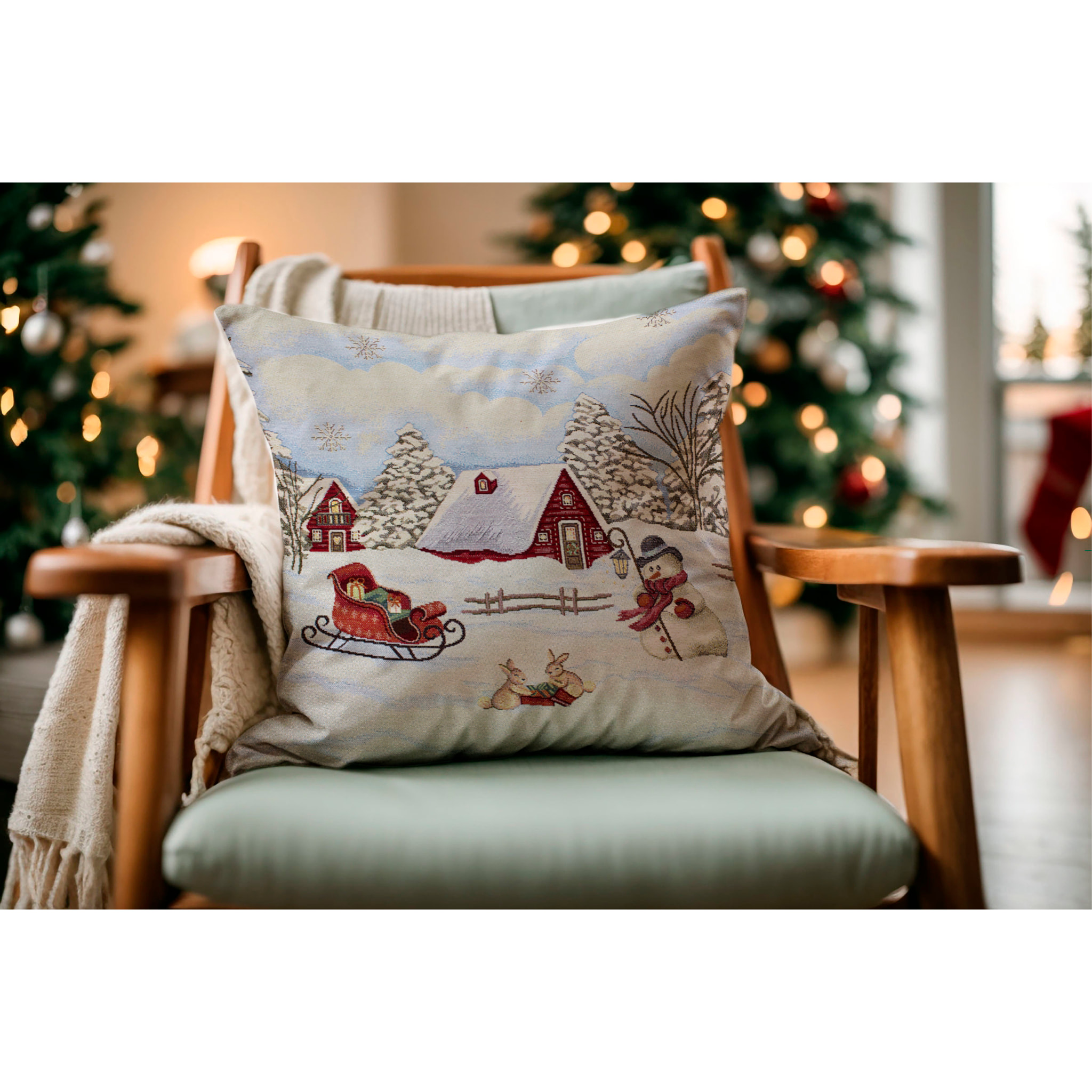 COPPIA CUSCINI NATALIZI JACQUARD SFODERABILI 50X50 CM NEVE